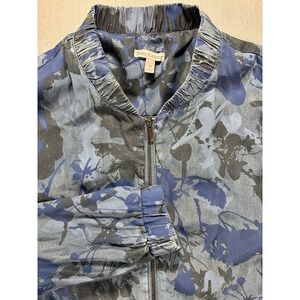 Juicy Couture Floral Bomber Jacket Full Zip Long Sleeve Women's M Navy Blue